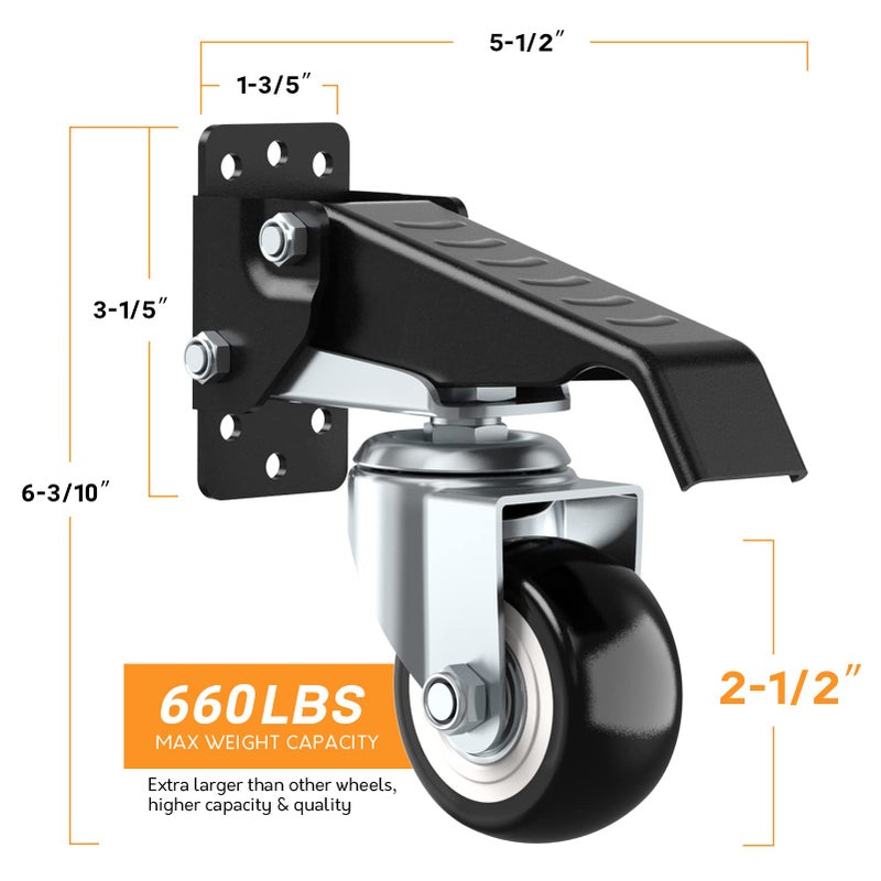 SOLEJAZZ Workbench Casters Wheels 660Lbs Retractable Casters Set of 4 Heavy Duty Side Mount Caster Rollers 2.5" Stepdown Castor Wheels for Bench Machinery Work Table with Installation Template, 4 Pack - Image 3